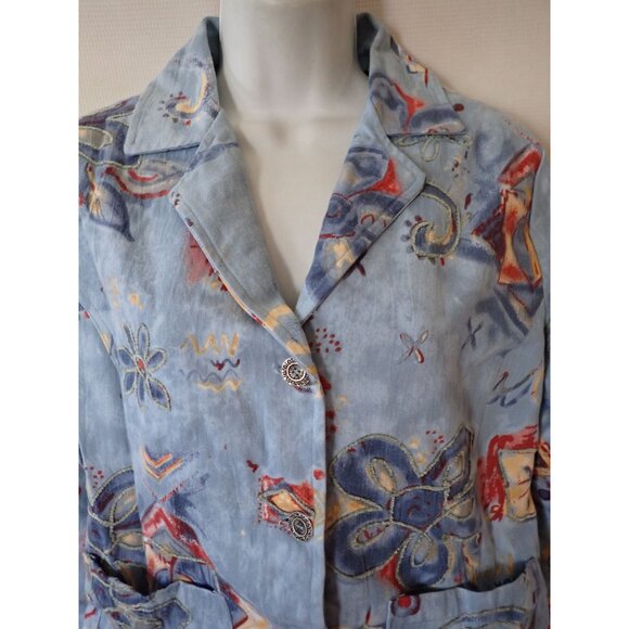 Parsley & Sage Floral Blazer Jacket women S Blue Art To Wear Boho Casual - Picture 2 of 6